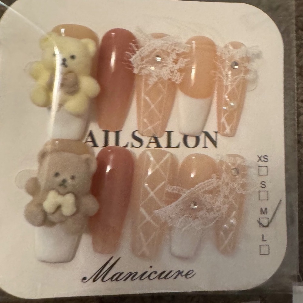 3D Teddy Bear Press On Nails Nail Art‎ Collection Manicure False Nails